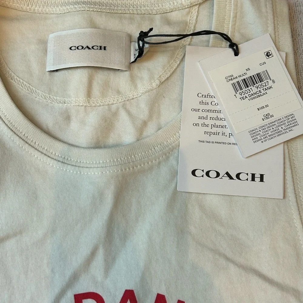 Coach Cream Tank Top with Red and Blue Print